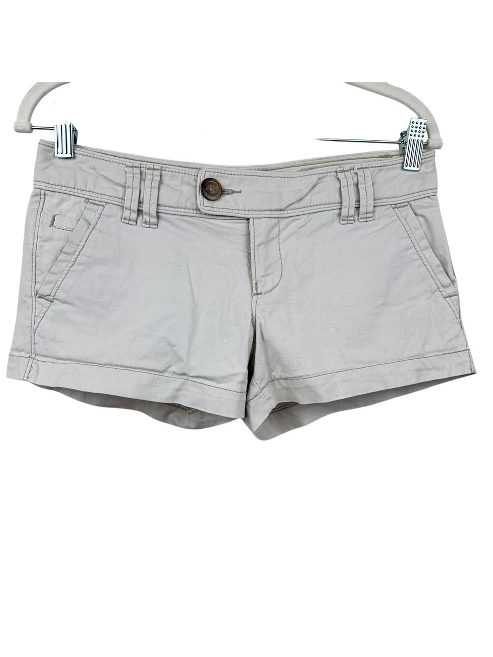American Eagle Low Rise Micro Mini Shorts Y2K Tan Size 0 Preppy Boho Festival